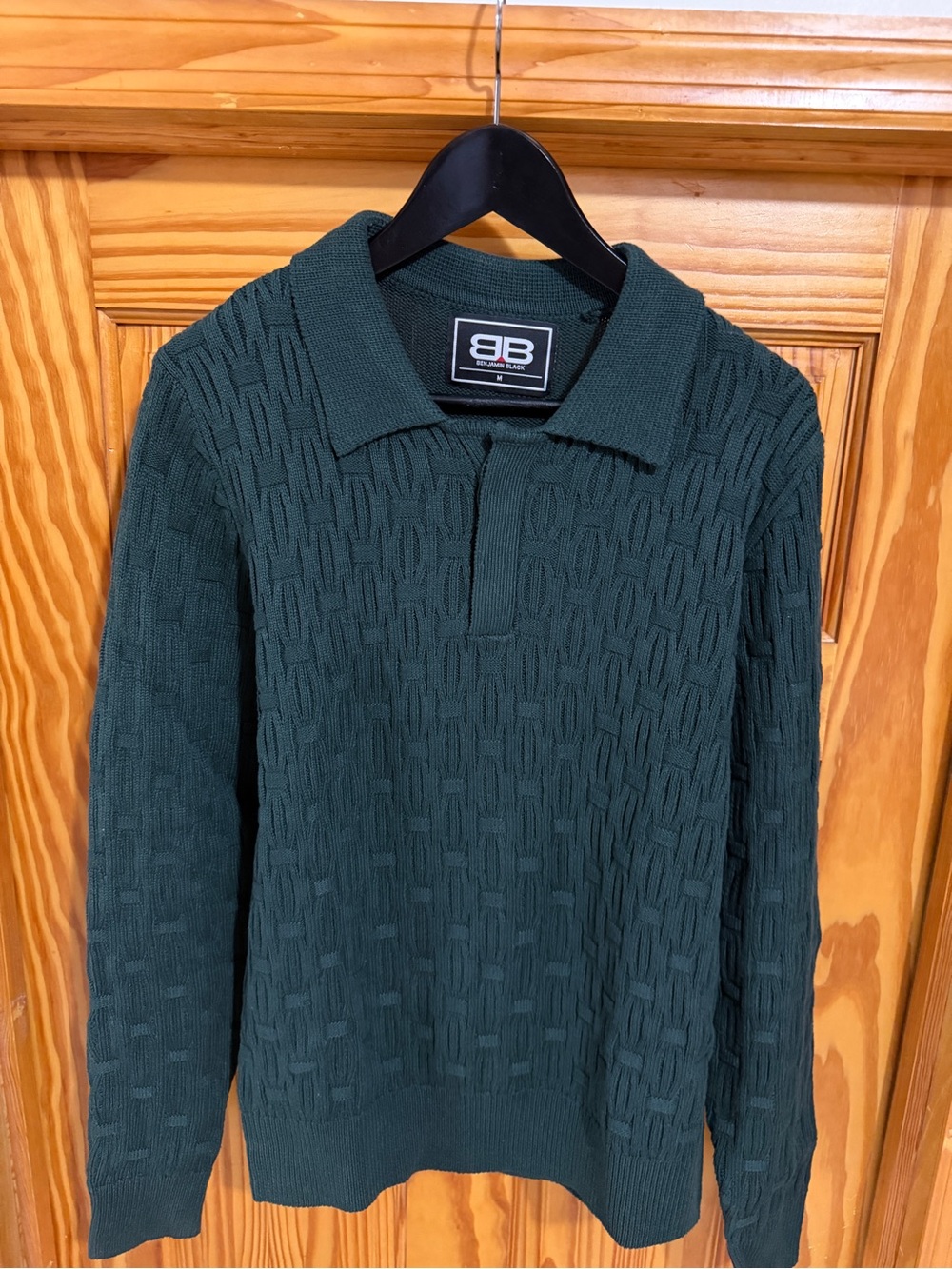 BB Collections Dark Green Textured Knit Polo Sweater